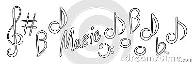 Music concert festival doodle vector background. Hand drawn border. Musical note, treble clef. Coloring book page. Stock Photo