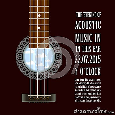 Music concert show poster with acoustic guitar . Vector Vector Illustration
