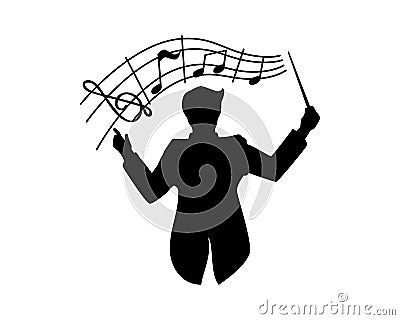 Music Conductor Conduct the Orchestra combined with Musical Notes Silhouette Vector Illustration