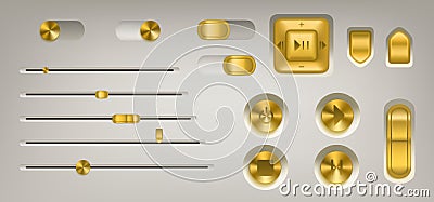 Music control panel with golden buttons and knobs Vector Illustration