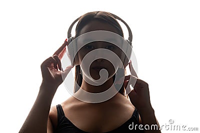 Music device mp3 sound woman wireless headphones Stock Photo