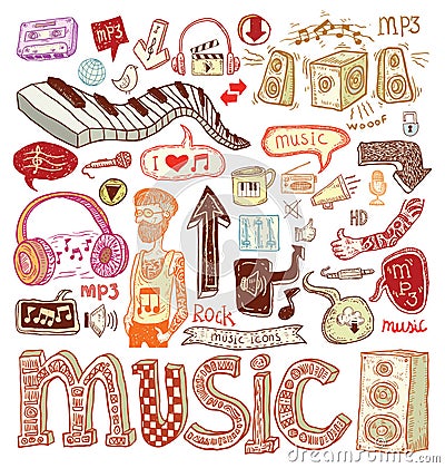 Music doodle collection, hand drawn illustration. Vector Illustration