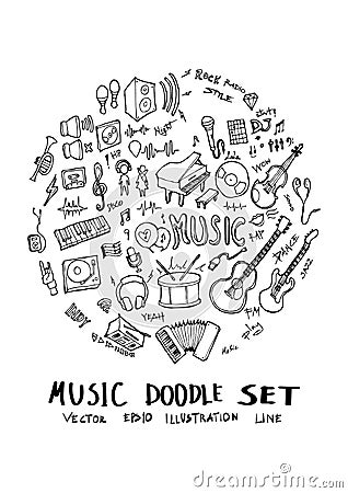 Music doodle illustration circle form on a4 paper wallpaper line Cartoon Illustration