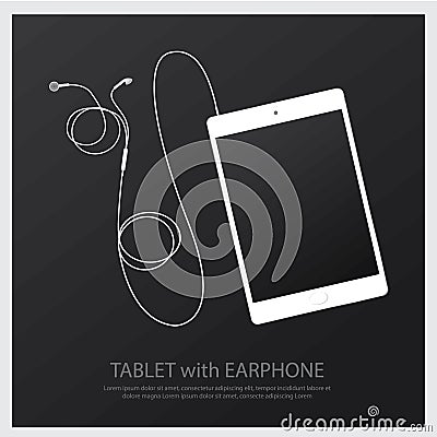 Music Earphones with Tablet Vector Illustration