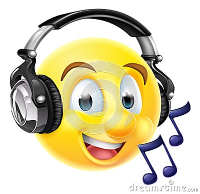 Music Emoji Emoticon Wearing Headphones Vector Illustration