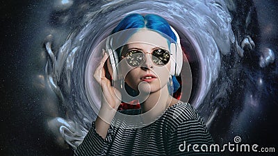 Music energy techno trance woman headphones swirl Stock Photo