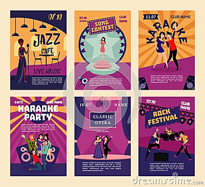 Music Entertainment And Karaoke Posters Vector Illustration