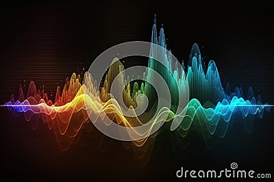 Music equalizer. Abstract wave lines move dynamically in various colors isolated on a black background Stock Photo