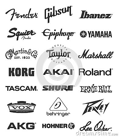 Music equipment manufacturers logos Vector Illustration