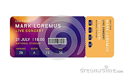 Music event concert ticket template. Ticket party design flyer pass ticket Vector Illustration