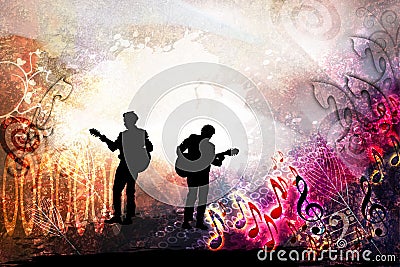 Music festival background for party, concert, jazz, rock festival design with musician, guitarist Cartoon Illustration