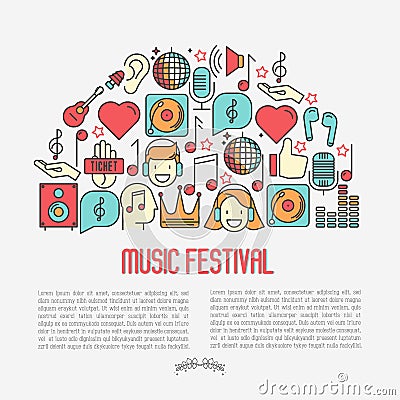 Music festival concept in half circle Vector Illustration