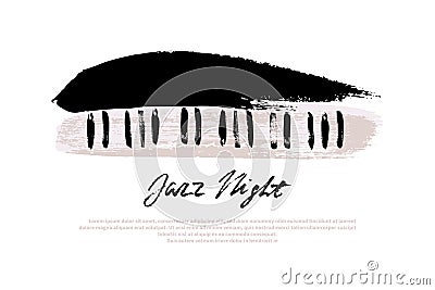 Music festival design template. Vector piano, painted with brush strokes and Jazz Night text on white background. Vector Illustration