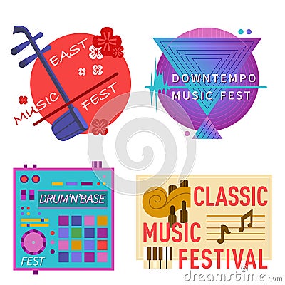 Music festivals emblem invitation collection Vector Illustration