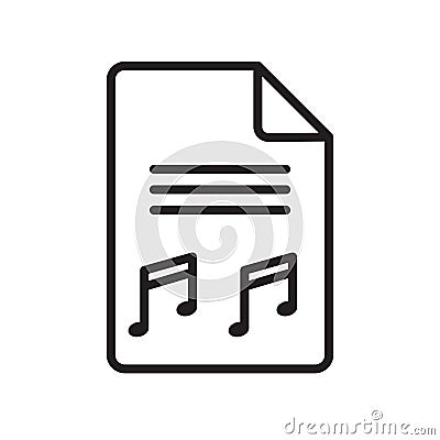 Music file icon vector sign and symbol isolated on white backgro Vector Illustration