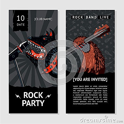 Music flyer template with dog. Party invitation Vector Illustration