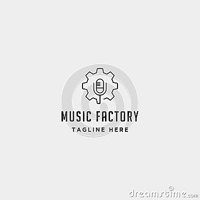 music gear logo design studio headphone microphone cassete vector monoline icon Vector Illustration