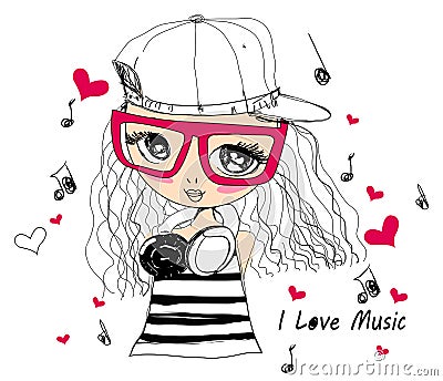 Music girl Vector Illustration