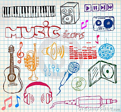 Music hand-drawn icons Stock Photo