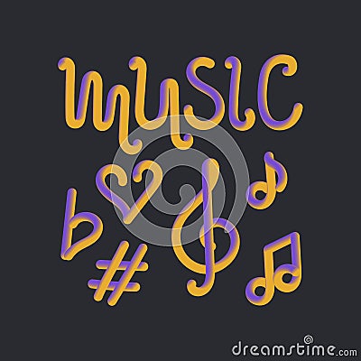 Music - hand lettering. Music symbols . Vector illustration Cartoon Illustration