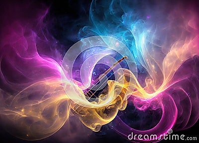 Music From Heaven is a digital concept piece. The bright pink, purple, yellow and blue light Stock Photo