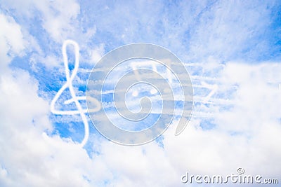 Music in heaven. Music violin clef sign or G-clef or treble clef and notes in the sky. Abstract background Stock Photo