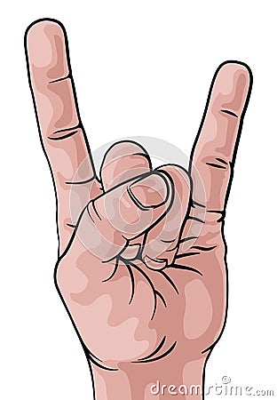 Music Heavy Metal Rock Hand Sign Pop Art Cartoon Vector Illustration