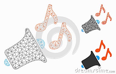 Music Horn Vector Mesh Carcass Model and Triangle Mosaic Icon Vector Illustration