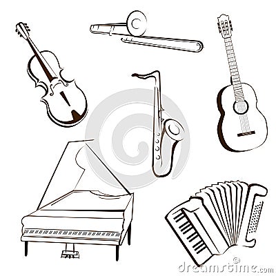 Music icon collection - vector silhouette illustration Cartoon Illustration