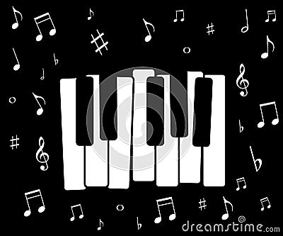 Music icon, with piano and musical notes Vector Illustration