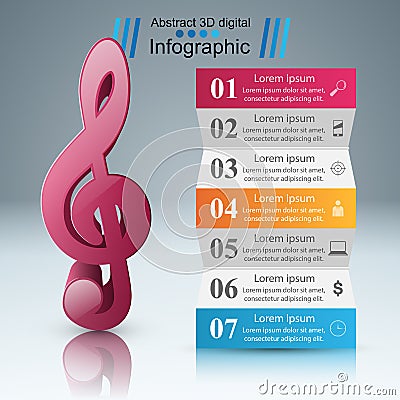 Music Infographic. Treble clef icon. Note icon. Vector Illustration