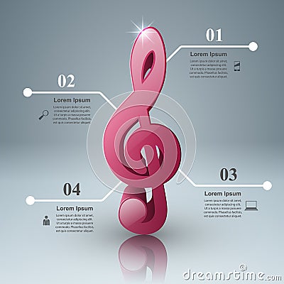 Music Infographic. Treble clef icon. Note icon. Vector Illustration