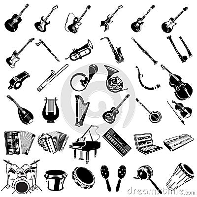 Music instrument black icons Vector Illustration