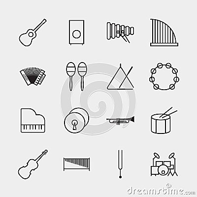 Music instrument icons outline vector illustration Vector Illustration