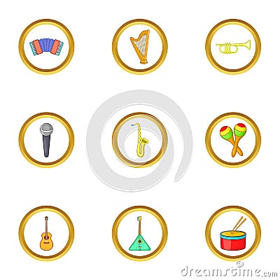 Music instrument icons set, cartoon style Vector Illustration