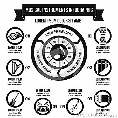 Music instrument infographic concept, simple style Vector Illustration