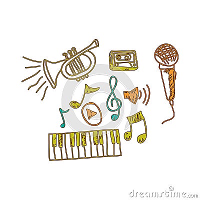 music instrument with notes musicals icon Cartoon Illustration
