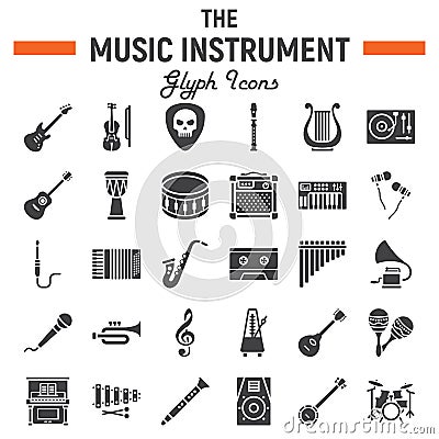 Music instruments glyph icon set, audio symbols Vector Illustration