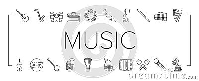 Music Instruments Performance Icons Set Vector . Vector Illustration