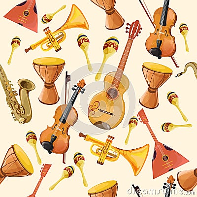 Music instruments seamless pattern Vector Illustration