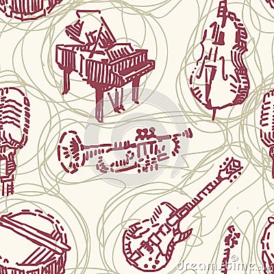 Music instruments seamless pattern Vector Illustration