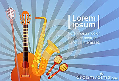 Music Instruments Set Banner With Copy Space Musical Concept Vector Illustration