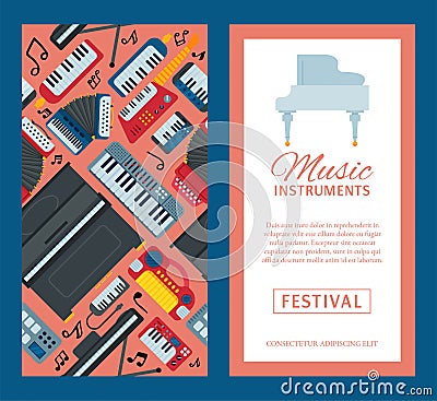 Music keyboard instrument playing synthesizer equipment banner design vector illustration. Harmony performance Vector Illustration