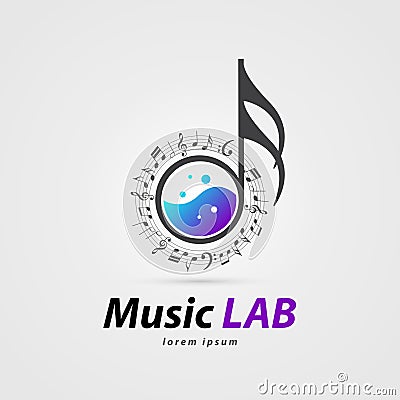 Music laboratory symbol. Creative icon with notes. Vector Vector Illustration