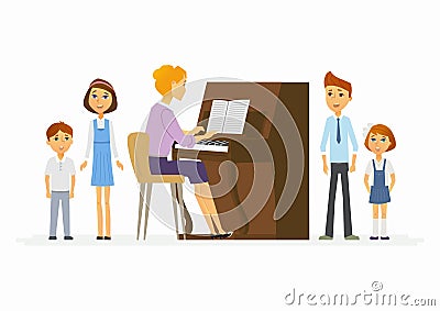 Music lesson at school - modern cartoon people characters illustration Vector Illustration