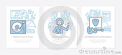 Music lessons - modern line design style banners set Vector Illustration