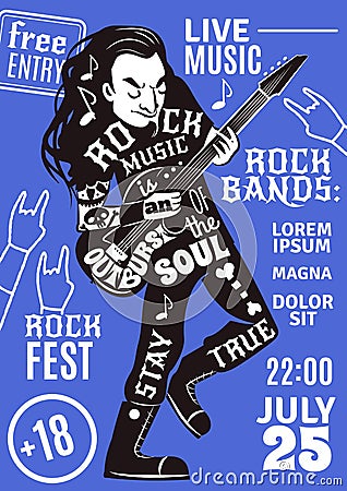 Music lettering silhouette poster rock Vector Illustration