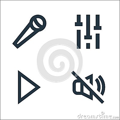 Music line icons. linear set. quality vector line set such as no sound, play, tune Vector Illustration