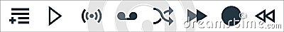 music line icons. linear set. quality vector line set such as rewind, cd burning, fast forward, shuffle, sound recording, cast, Vector Illustration