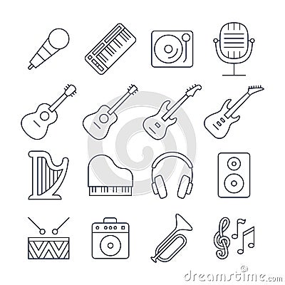 Music line vector icons set Vector Illustration